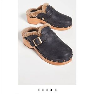 Black Shearling Re/Done Clogs